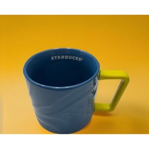 Starbucks Summer 2021 Blue Zebra Ceramic Coffee Tea Cup Mug 12 oz Yellow‎ Handle